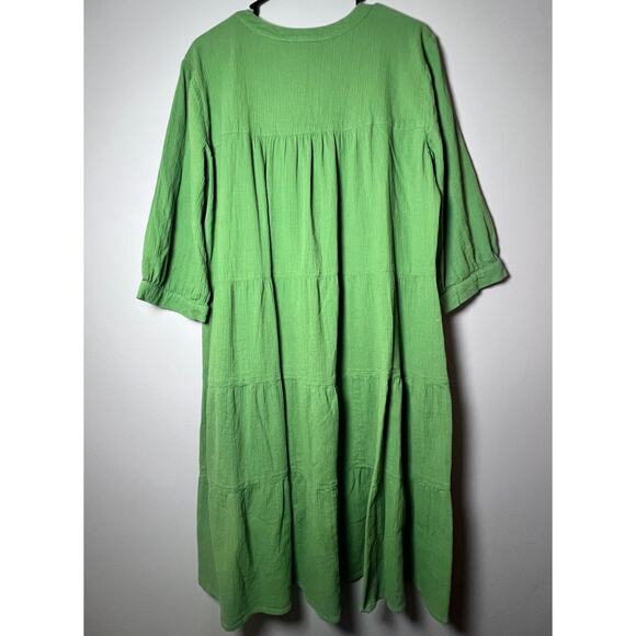 ✨The Vermont Country Store Large Green Embroidered Peasant Dress 100% Cotton - Picture 2 of 7